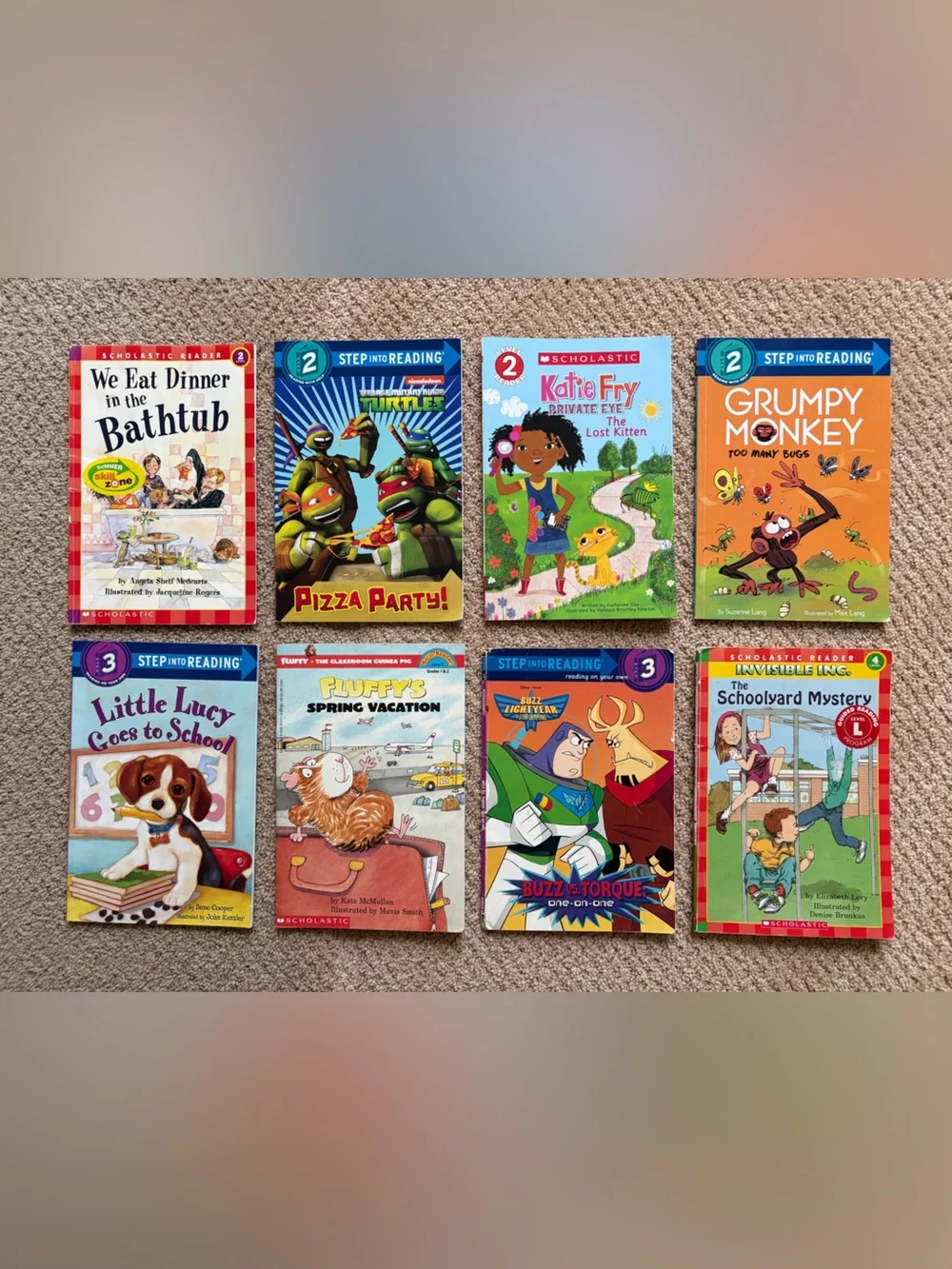 Scholastic Step into Reading Kids Book Set of 8 total books. Level 2-4